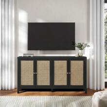 Rattan Sideboard Buffer Cabinet,Accent Storage Cabinet With 4 Rattan Doors, Modern Storage Cupboard Console Table With Adjustable Shelves For Kitchen, Hallway, Entryway, Living Room - màu đen - Xem 9