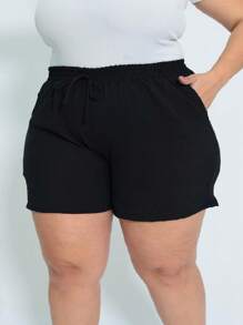 DUNA WOMEN'S PLUS SIZE BERMUDA SHORTS, HIGH WAIST, WITH ELASTIC AND POCKET - 黑色 - 查看 5