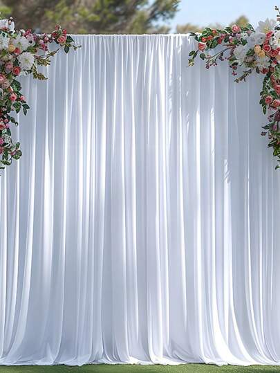 1 件白色弹性面料摄影背景布，不透明背景窗帘布，适用于婚礼、新娘送礼会、生日派对、周年纪念、婚礼舞台装饰、订婚、宴会仪式、室内/室外装饰哥特式、圣诞节