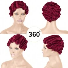 Tóc giả Finger Wave màu đỏ ngắn cho mẹ tóc giả xoăn tổng hợp cho phụ nữ Lady Nuna Wig 1920s Cosplay Costume Halloween Party sử dụng hàng ngày - Đỏ - Xem 5