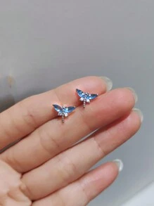 CVNANA 1 对可爱昆虫迷你耳环，时尚方晶锆石蜻蜓耳钉，适合女性日常佩戴，夏季新品 - 銀色 - 查看 3