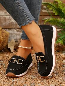 Giày lười đế bằng mềm mại, chống trượt, thoải mái, mũi tròn, size lớn, mới 2024 cho nữ mùa thu đông - màu đen - Xem 2