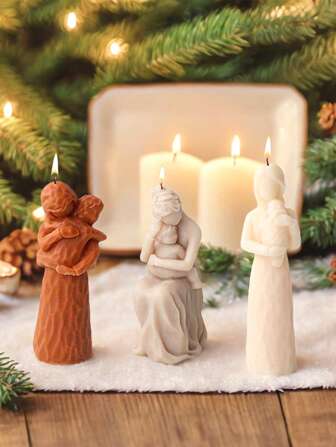 1 件装母女拥抱蜡烛模具硅胶模具用于制作母亲节装饰小雕像