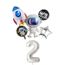 Globos de aluminio con números del 1 al 9 con temática espacial, astronauta y cohete, para cumpleaños, celebración y suministros de fiesta