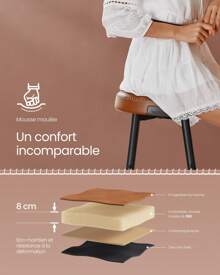 VASAGLE Tabouret de Bar, Lot de 2, Siège Haut, en PU avec Coutures, Hauteur Assise 76,2/63 cm, Montage Facile, Marron Caramel - Tabac - Voir 5