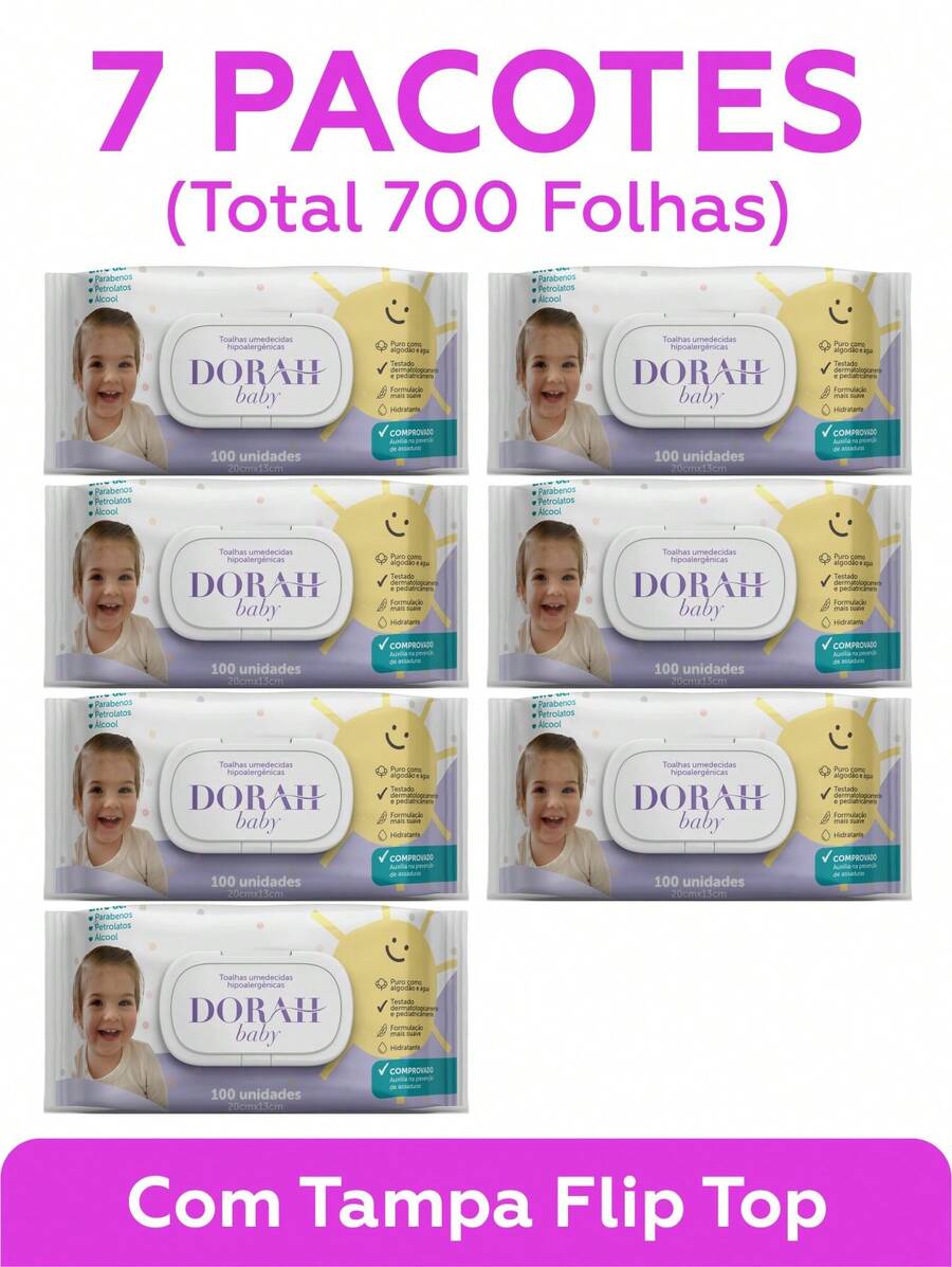 7 Packs - ALCOHOL-FREE Wet Wipes/Towels With Lid - 100 Sheets - Dorah Baby (Total 700 Sheets) - 白色 - 查看 1