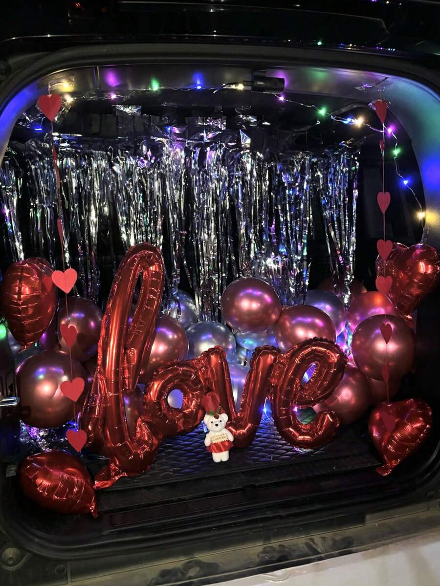 26 件/套情人节气球装饰套装 - 我爱你气球和红气球 | 10 英寸红心气球 | 金属银色和玫瑰红气球 | 适用于情人节、求婚、婚礼、订婚派对装饰 - 彩色 - 查看 1