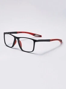 1 Pair Unisex Sports Style Square Frame Glasses, Two-Tone Patchwork Clear Lens Eyeglasses For Daily Wear, Outdoor, Cycling - Red - View 3