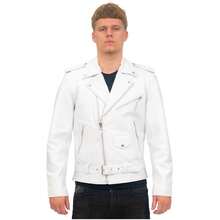 Mens Cow-Hide Black Brando Jacket -Venice - 白色 - 查看 1