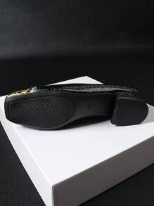 Giày lười đế xuồng in họa tiết chắp vá thiết kế phía trước cho nữ, mũi vuông, giày cỡ lớn thoải mái - màu đen - Xem 7