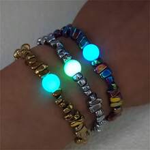 1 件几何不对称光滑夜光串珠手链，适合女性在假期佩戴 - 彩色 - 查看 12