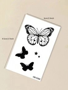 1 件草本汁半永久纹身贴纸，蝴蝶图案设计，持续 7-14 天，防水，防污，适用于手指、耳朵、肩膀、颈部、锁骨和身体，临时纹身 - 藍色 - 查看 10