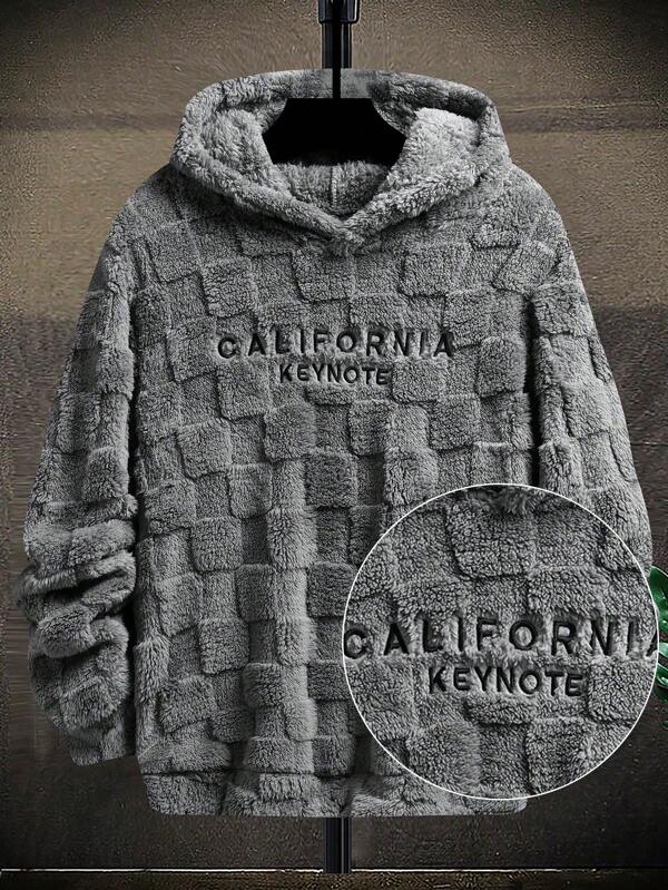 1pc Men Long Sleeve Jacquard Fleece Hooded Sweatshirt, Casual Everyday Wear, For Fall Winter