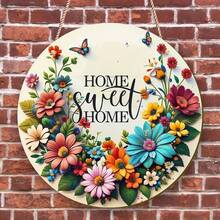 Biển treo bằng gỗ "Home Sweet Home" - Trang trí vòng hoa tròn mộc mạc với hoa cúc nhiều màu, in UV, chủ đề mùa thu, không cần điện, dùng để trang trí cửa ra vào và cửa sổ, bao gồm dây thừng, phù hợp với mọi lễ hội - Nhiều màu - Xem 3