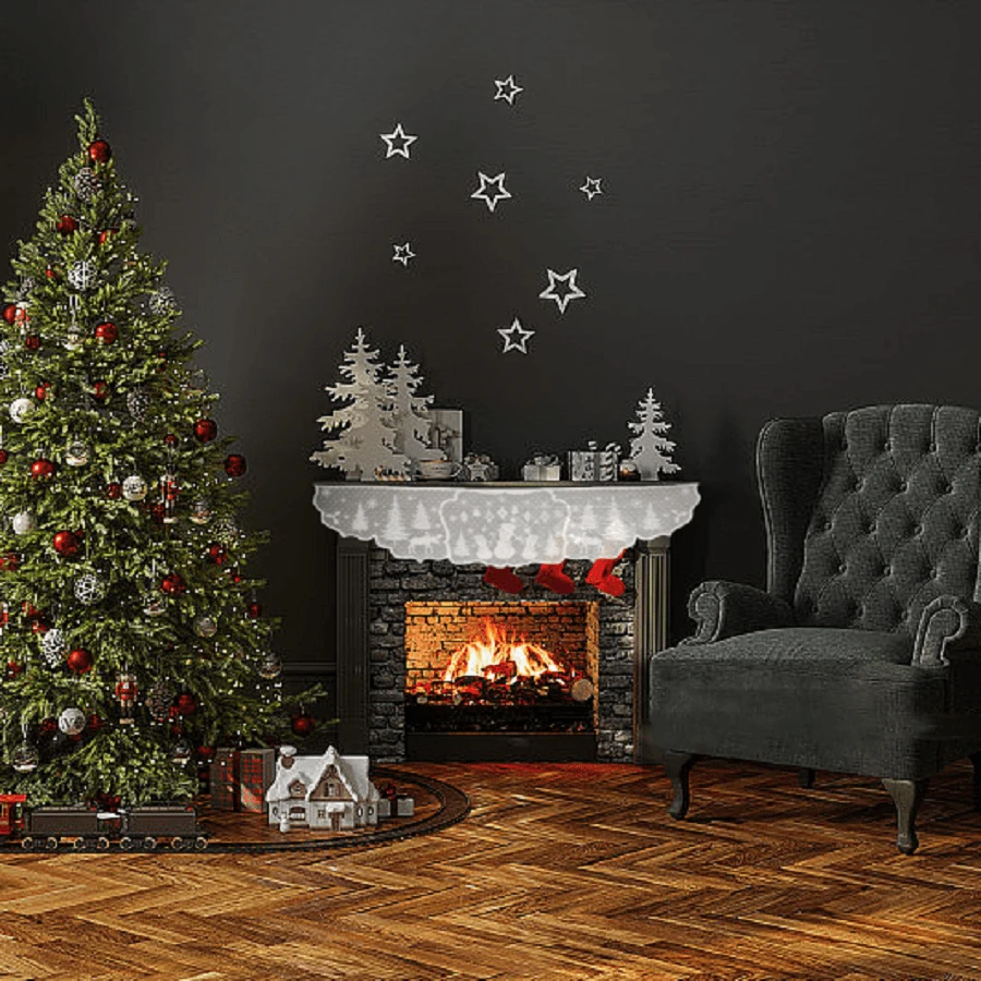 1 chiếc chăn lò sưởi bằng polyester họa tiết người tuyết trắng, cây thông Noel, tuần lộc, bông tuyết, họa tiết đối xứng bất đối xứng, thích hợp cho mùa đông Giáng sinh - trắng - Xem 1