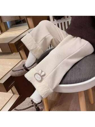 Young Girls Thermal Lined Thick Warm Pants, Children's Loose Relaxed Fit Casual Trousers, Autumn/Winter