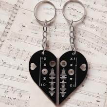 Custom Spotify Name Black Acrylic Keychain - Engraved Memories - Kit 2 Half Heart - Xem 2