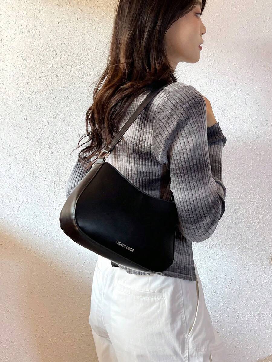 1 件 PU 材质复古紧凑型腋下迷你包，圆环金属肩带，单肩包和手提包，女士办公室通勤简约风格小钱包