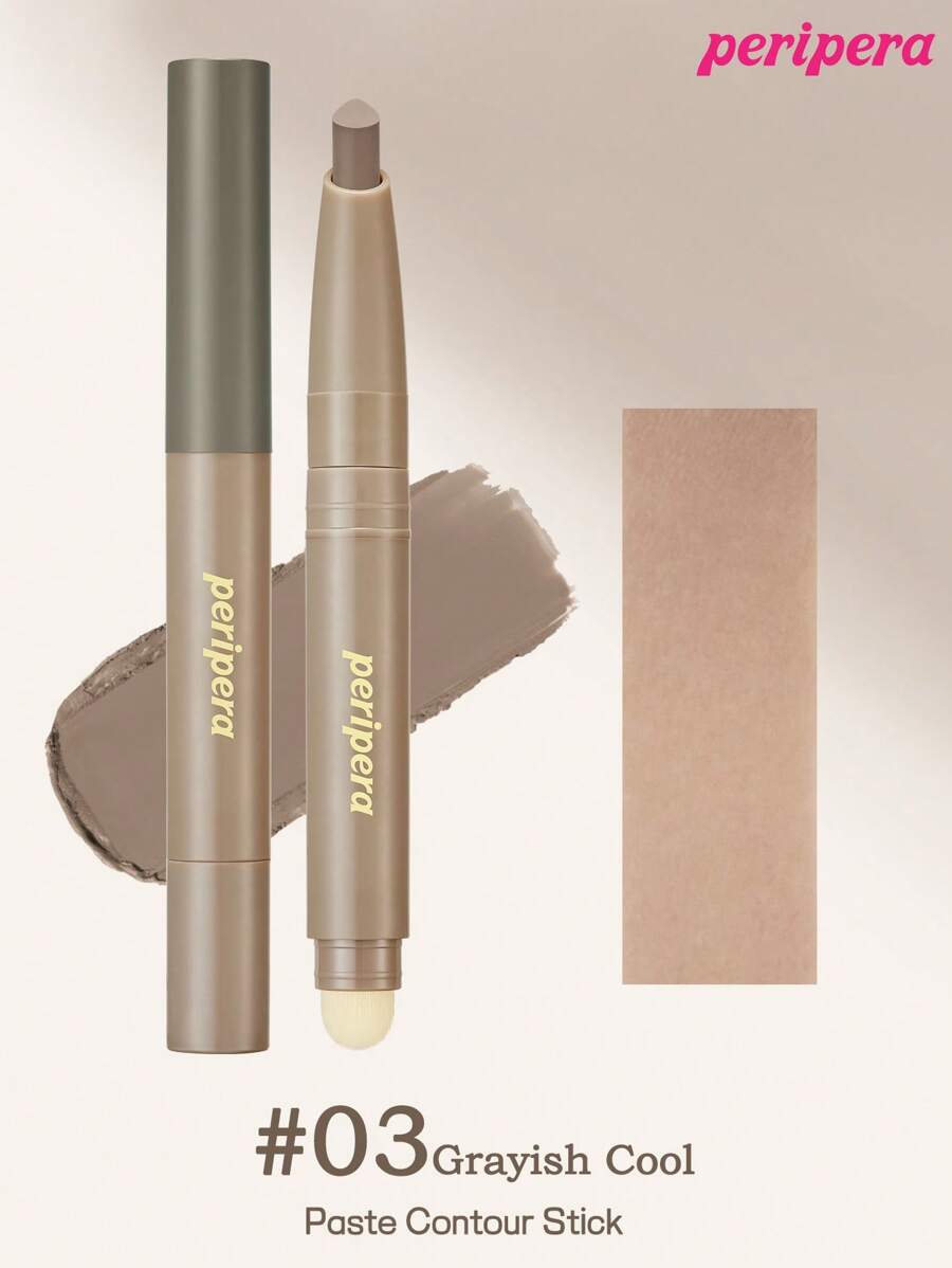 Peripera K-Beauty Paste 修容棒，面部塑形和修容棒，带柔软刷头，自然哑光覆盖，轻盈、光滑、丝绒质地，瘦脸鼻，自然渐变，古铜色棒，韩国彩妆 - 03 Grayish Cool - 查看 1