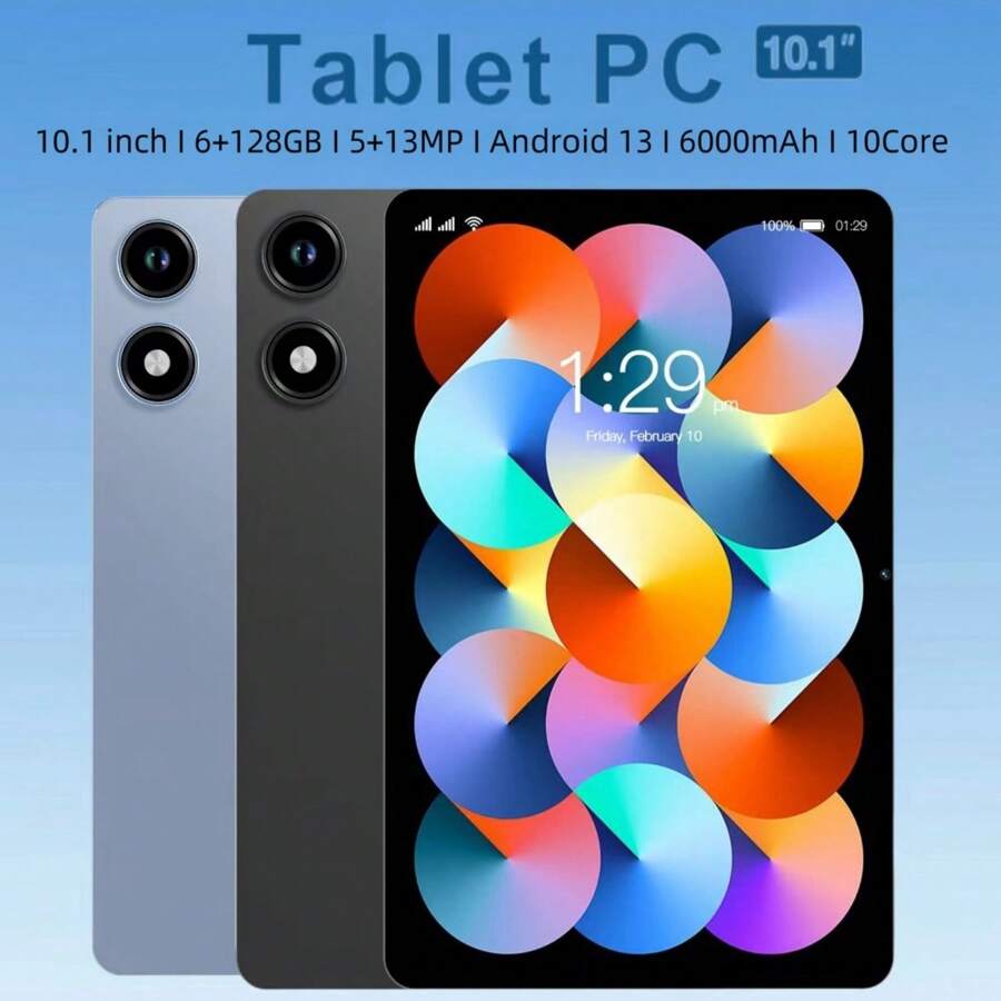 处理器：最高 2.0 GHz 8 核、Android 13 10.1 英寸平板电脑、6GB RAM + 128GB ROM、1280*800 触摸屏、双摄像头 - 複色 - 查看 1
