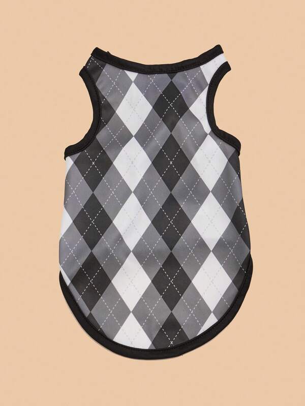 1pc Plaid Print Pet Casual Tank Top