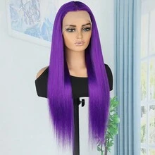 26 Inch Lace Front Wigs Dark Purple Color Free Part Hair Long Straight Glueless Synthetic Lace Front Wigs For Women Daily Party Cosplay Use - 紫色 - 查看 6