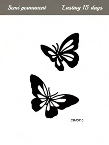 1pc Herbal Juice Minimalist Silhouette Butterfly Temporary Tattoo, 7-14 Days Waterproof, Smudge-Proof, For Finger, Wrist, Shoulder, Neck, Collarbone, Body - Blue - View 3