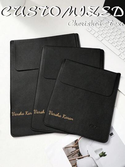 1pc Customizable Logo Large Capacity Outdoor Computer Storage Bag, PU Material Solid Color Minimalist Laptop Sleeve Protective Case, DIY Magnetic Laptop Inner Liner Pouch Charger Bag