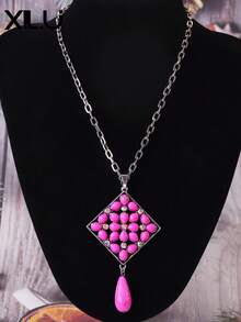 1 chiếc vòng cổ mặt dây chuyền ngọc lam hình thoi phong cách Trung Hoa thời trang, dây chuyền áo len cho nữ - vòng cổ - Xem 17