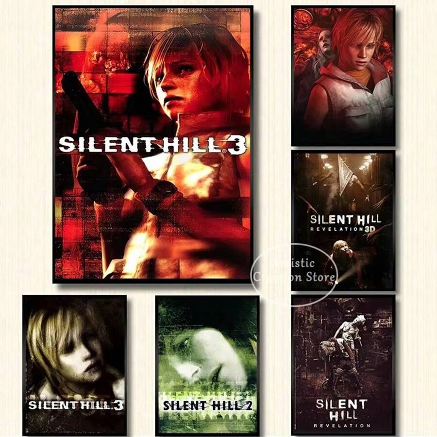 1幅装裱寂静岭游戏海报，帆布画，恐怖游戏主题，卧室/游戏室墙面装饰，家居装饰礼品，CanvasPop品牌，生日/毕业礼物