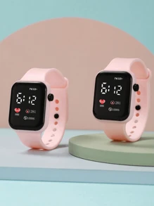 2pcs Coin Cell Powered Led Square Electronic Smart Bracelet Watch, Student Watch/Couple Matching/Couple Watch Set