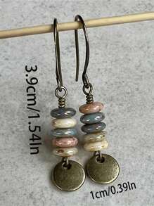 2 piezas Pendientes geométricos retro bohemios con cuentas de metal y piedras naturales multicolor para mujeres, fiestas, uso diario, regalo