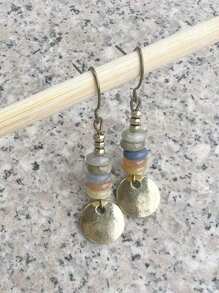 2 piezas Pendientes geométricos retro bohemios con cuentas de metal y piedras naturales multicolor para mujeres, fiestas, uso diario, regalo