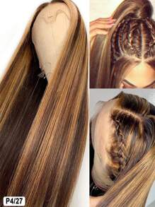 Eulisi Tóc giả thẳng màu vàng mật ong 13x4 trong suốt phía trước ren tóc giả tóc thật 4/27 highlight ombre ren tóc giả phía trước tóc thật nhổ sẵn với tóc con tóc giả không keo mật độ 180 cho phụ nữ - SP4/27 - Xem 10