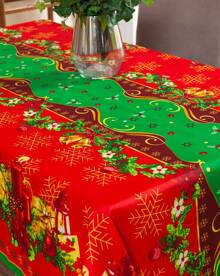 Christmas Tablecloth 2.50 X 1.40 Oxford Fabric With Christmas Print - Table For 8 People - nến giáng sinh - Xem 3