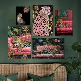 1 件野生动物猎豹豹纹艺术海报，丛林主题时尚豹纹帆布艺术印刷品，适用于家庭办公室、浴室、客厅、卧室、餐厅墙壁装饰，无框架