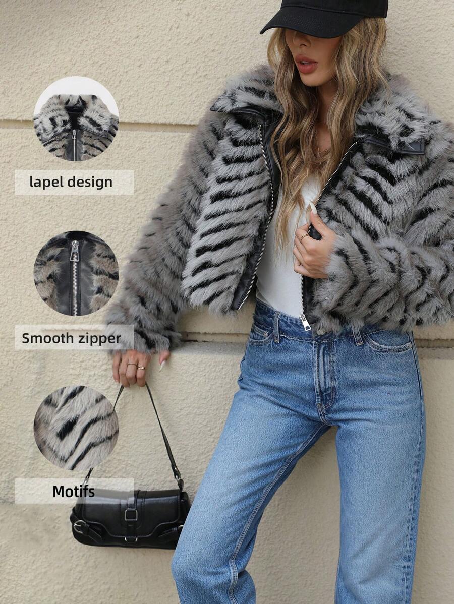 Chaqueta bomber de calle para mujer Giolshon de longitud corta, forrada de borreguito, con cierre de cremallera para un look de fiesta y capas para el otoño/invierno con estilo - Negro - Ver 1