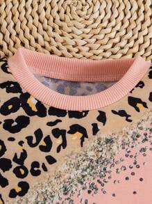 Baby Girls Leopard Print Patchwork Graphic Long Sleeve Top + Leopard Print Pants 2pcs Set - Pink - View 12