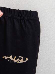 Baby Girls Leopard Print Patchwork Graphic Long Sleeve Top + Leopard Print Pants 2pcs Set - Pink - View 8