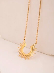 1 chiếc vòng cổ mặt dây chuyền hình bán nguyệt bằng thép không gỉ - Vàng - Xem 4