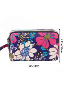 1 件女士帆布三折长钱包，火烈鸟、豹纹、花卉印花手包，大容量女士手提包，带零钱袋和手机袋