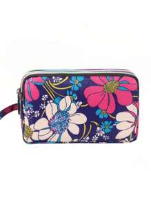 1 件女士帆布三折长钱包，火烈鸟、豹纹、花卉印花手包，大容量女士手提包，带零钱袋和手机袋