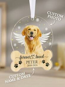 1pc Pet Photo And Text Ornament, Custom Memorial Ornament, Custom Hanging Decor, Custom Ornament, Personalized Ornament, Personalized Pendant, Remembrance Acrylic Ornament, Paws, Snowflakes, Bone Shape, Pet Lover Gift, In Loving Memory Of Loved Pet Ornament, Memorial Day Ornament, Sympathy Gift, Loss Of Pet, Gift, Sentimental Gift, Keepsake, 9*11cm, Gift For Him - Multicolor - View 1