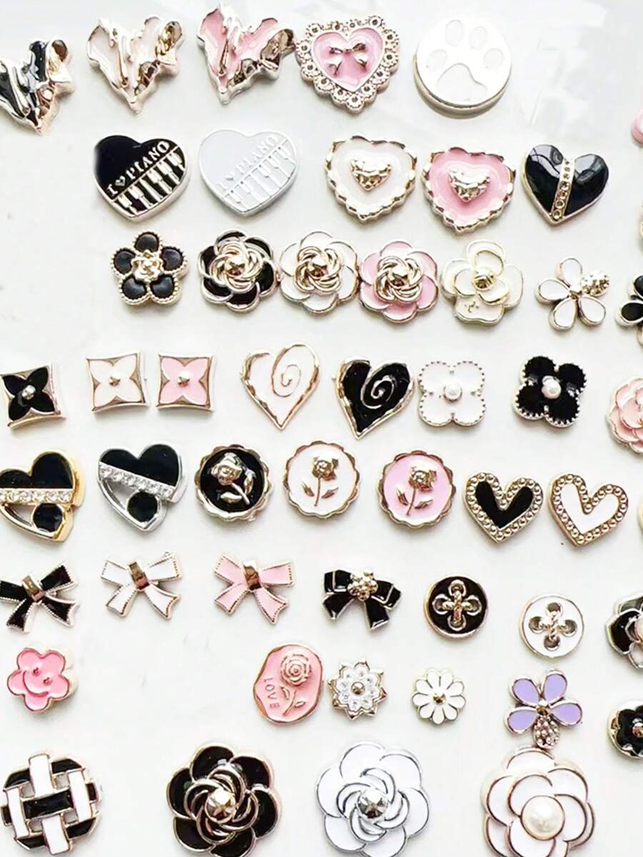20件粉色黑色混搭电镀ABS配件爱心蝴蝶结配件发饰手机壳发饰木屐DIY材料 - 彩色 - 查看 1