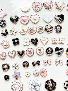 20件粉色黑色混搭电镀ABS配件爱心蝴蝶结配件发饰手机壳发饰木屐DIY材料 - 彩色 - 查看 3