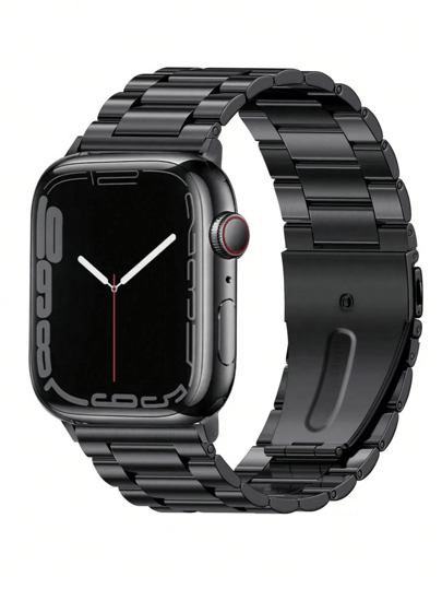 1pc Minimalist Black Metal Band, Compatible With Apple Watch Series 12, 11, 10, 9, 8, SE, Ultra 4/3/2, 7, 6, 5, 4, 3, 2, 1, Stainless Steel Business Watch Strap, Suitable For Apple Watch 44mm, 38mm, 40mm, 41mm, 42mm, 45mm, 46mm, 49mm Smartwatch Accessories, Tool Included