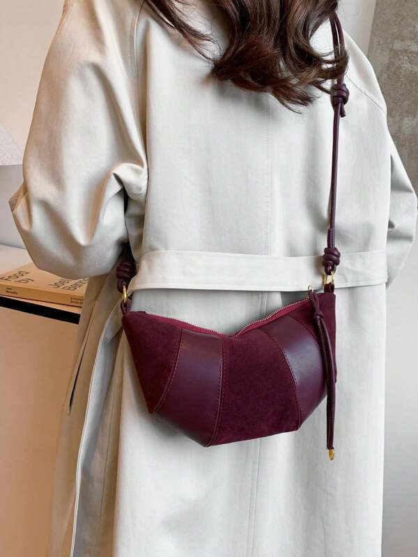 High-End Horn Style Elegant Small Bag, Red Angora Suede Crossbody Bag, New Versatile Shoulder Underarm Fashion Dumpling Bag