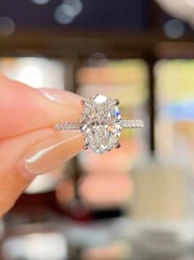 1克拉/2克拉/5克拉闪亮椭圆形订婚戒指/结婚戒指，925纯银，女士承诺戒指/永恒戒指，精致珠宝礼品 - 銀色 - 查看 6