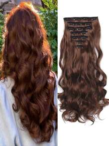 18-30 Inches 16 Clip Black Natural Daily Long Curly Hair Extensions Seven-Piece Set For Women - Light Brown - View 2