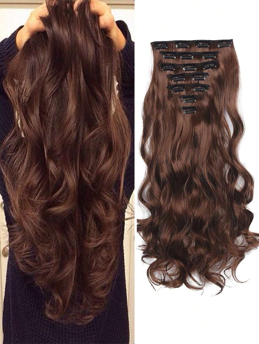 18-30 Inches 16 Clip Black Natural Daily Long Curly Hair Extensions Seven-Piece Set For Women - Light Brown - View 1